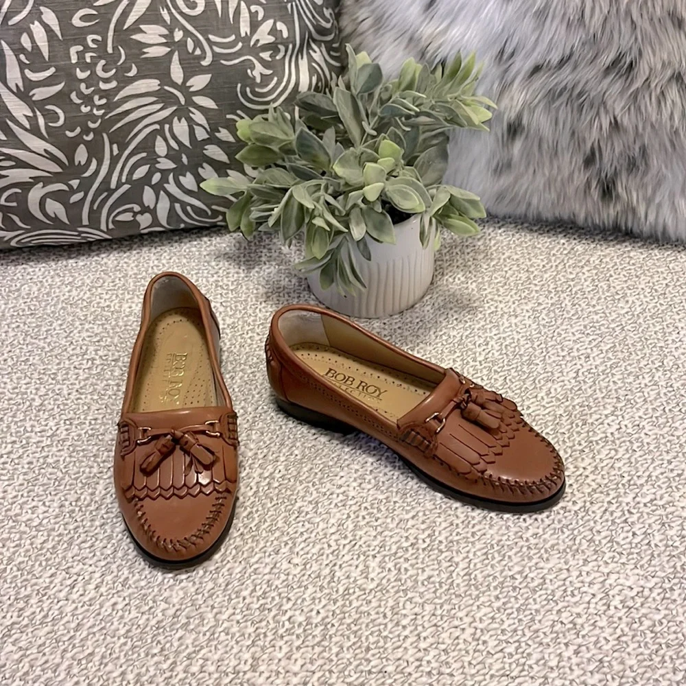 Bob Roy Collection Tan Leather Wingtip Loafers Sz 1